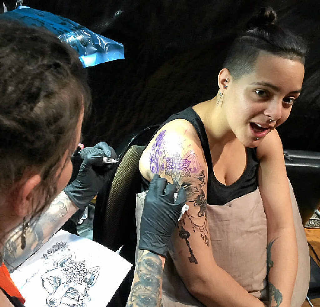 FOXY LADY: Brisbane’s Liezyl Blair sits for a tattoo with Gold Coast artist Becstar. FOXY LADY: Brisbane’s Liezyl Blair sits for a tattoo with Gold Coast artist Becstar.